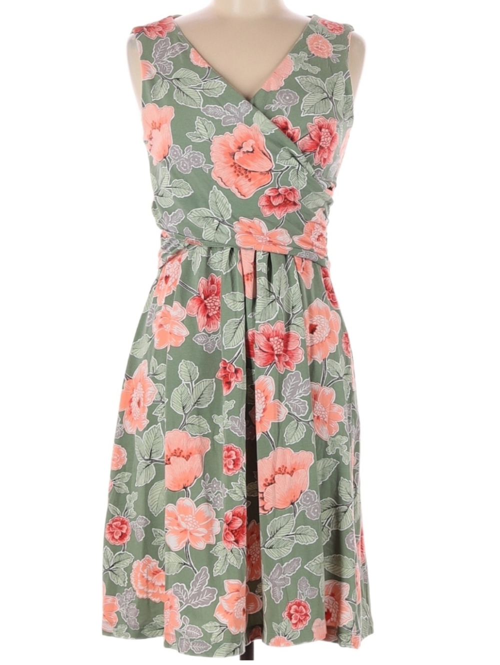 Land Ends Green Dress with Floral Print